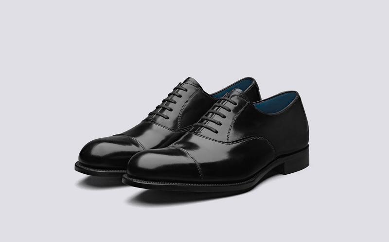 Grenson Gresham Mens Oxford Shoes - Black Calf with Royal Blue Handpainted Leather Sole DU6471